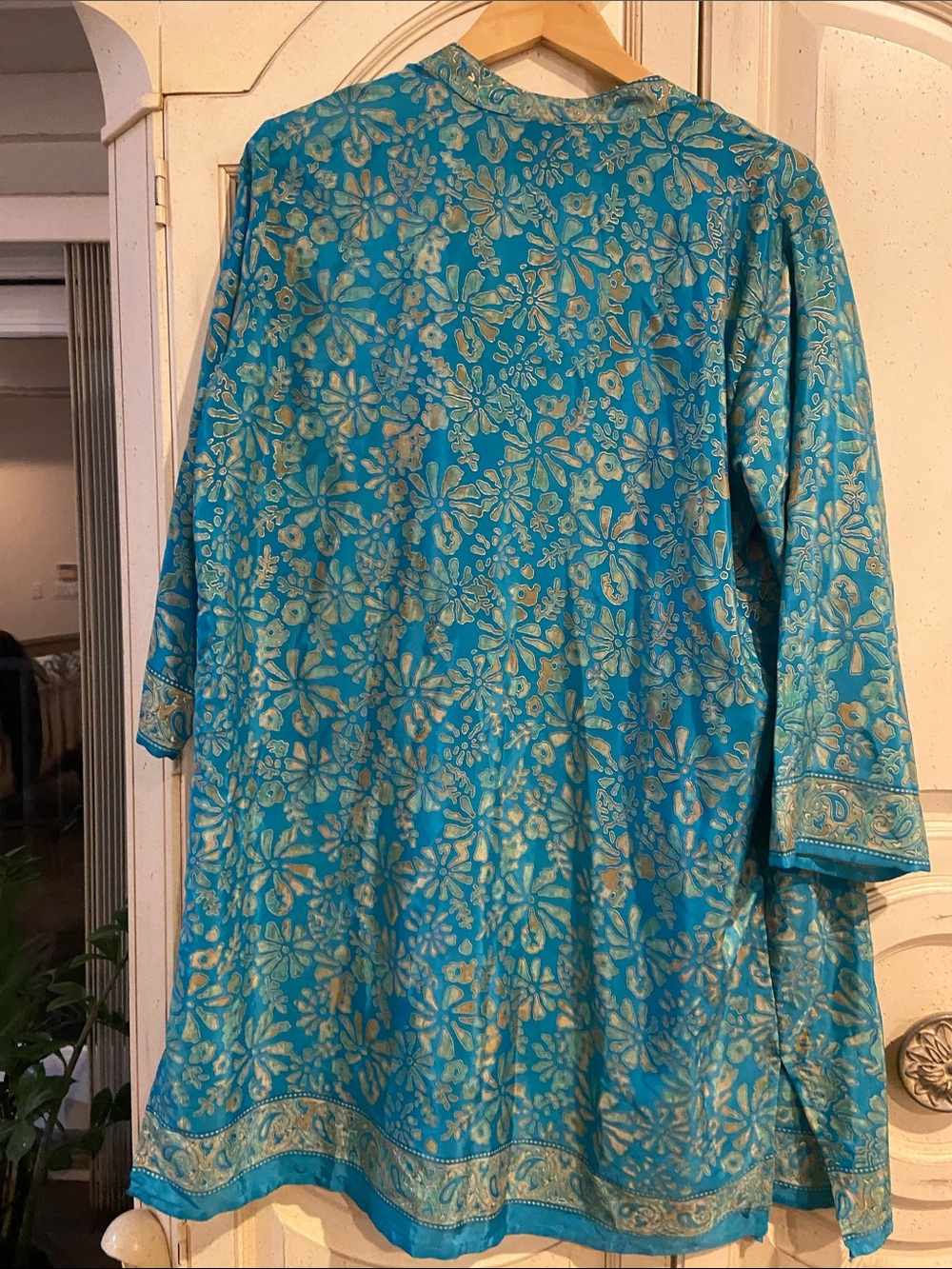 Turquoise Floral Open-Front Kimono Robe - Picture 5 of 6